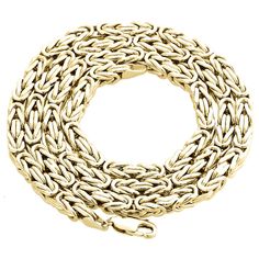 10K Yellow Gold 5mm Hollow Box Byzantine Link Chain Necklace 22"  22 Inches Mens #BoxByzantineLinkChain #BoxByzantineLinkChain Byzantine Gold, Solid Necklace, White Gold Diamond Earrings, Bracelet Box, Gold Chains For Men, Gold Bracelet For Women, Gold Box, Link Chain Necklace, Yellow Gold Bracelet