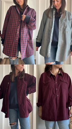 Condition: each shirt is in excellent condition  Size: sizes very but all are large-xl  Lex is 5'3 and wears a modern size 4-6 or small-medium.  Please let me know if you need measurements or additional photos. Classic Oversized Button-up Flannel Shirt, Trendy Cotton Flannel Shirt For Workwear, Oversized Cotton Flannel Shirt, Oversized Cotton Flannel Shirt For Everyday, Mens Oxfords, Let Me Know, Button Downs, Size 4, Let Me