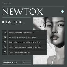 an ad for newtox with a woman's face and the words ideal for