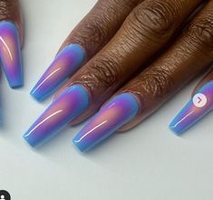 Ombre Ballerina Nails, Texas Nails Designs, Color Combo Nails, Irridecent Design Nails, Hump Nails, Colorful Acrylic Nails, Aesthetic Nail Design, Aura Nail Designs, Amethyst Nails