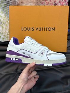 LUV Women's Purple and White Trainer Sneakers Available size 35-45It comes with a Dust box, Care manual, Tag, and Paper bag. Contact for More Details Luxury Custom Purple Sneakers For Sports, Luxury Purple Custom Sneakers With Contrast Sole, Purple Breathable Sneakers For Streetwear, Luxury Purple Dynamic Sneakers, Luxury Purple Low-top Sneakers, Purple Non-slip Synthetic Sneakers, Trainer Sneakers, White Trainers, Louis Vuitton