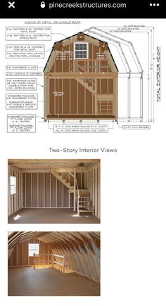 two story barn plans with lofts, stairs and storage room in the back ground