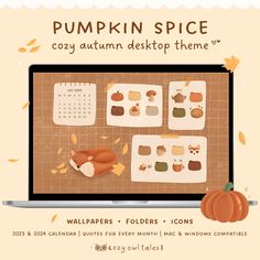 an autumn desktop theme with pumpkins and place mats on the screen for wallpapers