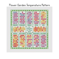 the flower garden temperature pattern is shown in cross - stitch and has four different colors