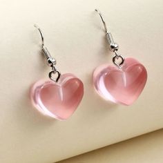 Transparent Pink Heart Earrings Handmade New Other Colors Available. Price Is For 1 Pair Of Earrings. Choose Your Color Pink Aesthetic Earrings, Cute Kawaii Earrings, Pink Earrings Aesthetic, Cute Earrings Aesthetic, Pink Vacation, Cute Jewelry Earrings, Valentines Day Jewelry, Pink Heart Earrings, Embellished Fashion