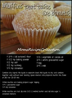 a recipe for muffins that taste like donuts