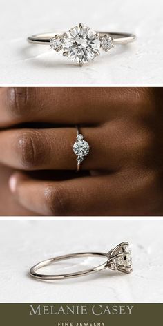 a woman's hand with a diamond ring on it and the words melanie casey fine jewelry