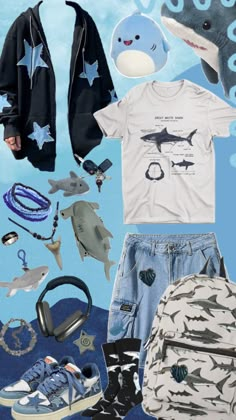 Sharks 🦈 Boys Aesthetic Outfits, Ocean Fashion, Outfits Petite, Baggy Clothes