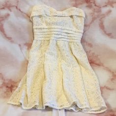 American Rag Ivory Strappless Lace Party Dress, Size Small, Nwt, So Pretty With Lace Up And Bowed Back Closure. Never Worn. Lace Party Dress, Lace Party Dresses, Bow Back, American Rag, So Pretty, Lace Dress, Party Dress, Midi Dress, Lace Up