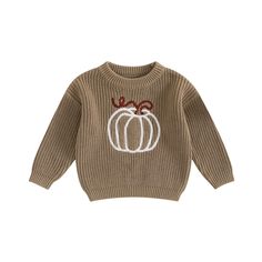 a brown sweater with a white pumpkin on it