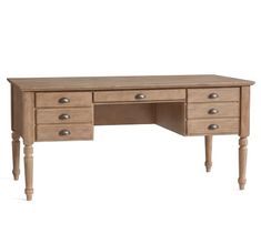 a wooden desk with three drawers and two legs