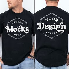 Casual Streetwear Tops With Custom Logo, Black Cotton T-shirt With Custom Logo, Casual Black T-shirt With Custom Logo, Black Short Sleeve Tops With Custom Logo, Short Sleeve T-shirt With Custom Logo For Streetwear, Masculine Shirts, Human Model, Real Model, T Shirt Mockup