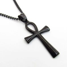 Gunmetal Black Stainless Steel Ankh Pendant, Hypo Allergenic Jewelry, Spiritual Jewelry, Men's Necklace, Men's Jewelry, Woman Necklace. GUNMETAL BLACK STAINLESS STEEL CHAINS - Hypo Allergenic, Resist Tarnishing Flat Link Chain, 4 x 3 x 0.8mm, Gunmetal Black Stainless Steel Chain, Lobster Clasp Twist Curb Chain, 4 x 3 x 0.8mm, Gunmetal Black Stainless Steel Chain, Lobster Clasp Sm Flat Link Chain, 3 x 2 x 0.6mm, Gunmetal Black Stainless Steel Chain, Lobster Clasp Sm Twist Curb Chain, 3 x 2 x 0.6m Black Symbolic Cross Pendant Necklace, Ankh Shaped Black Metal Necklace, Black Ankh Necklace In Metal, Symbolic Black Stainless Steel Necklace, Black Ankh Metal Jewelry, Symbolic Cross Pendant Necklaces, Jewelry Spiritual, Ankh Pendant, Woman Necklace