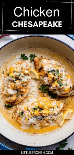 chicken with cheese sauce in a white bowl