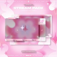 an abstract pink background with white stars and shapes on it, as well as the text stream pack aesthetic yfx