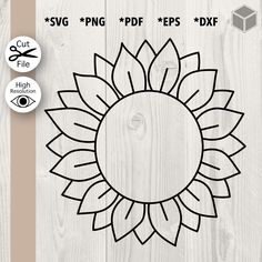 a sunflower cut file is shown on a wooden background