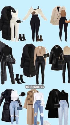 Types Of Clothes, A Collage, Different Outfits, Date Night, Collage, Blue, Clothes