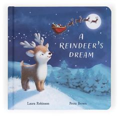 a children's book about reindeers and santa claus flying in the sky with his sleigh