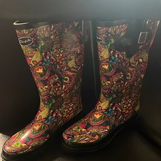 K Komforme Women's Waterproof Rain Boots - Colorful Printed Mid-Calf Garden Shoes With Comfort Insole Ladies Short Rain Boots Size 6 Outdoor Multicolor Waterproof Boots, Multicolor Round Toe Rain Boots For Outdoor, Casual Multicolor Waterproof Rain Boots, Waterproof Rain Boots, Wedge Snow Boots, Ll Bean Duck Boots, Boots Colorful, Columbia Boots, Rain Boots Fashion