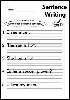 sentence writing worksheet for kids