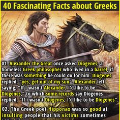 a poster with an image of a man on a horse and the caption reads, 10 fascinating fact about greeks