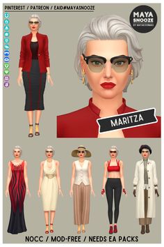 the female character is dressed in different outfits and poses for each woman's face