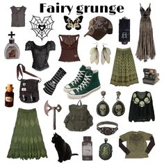 Fairy Grunge Collage, Swamp Aesthetic Clothes, Grunge Collage, Grunge Fits, Alt Clothes