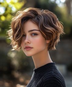 Short Layered Haircuts Layered Short Curly Hair With Bangs, Thick Hair Styles Women, Feminine Short Curly Hair, Women’s Short Curly Haircut, Women’s Short Wavy Hair, Feminine Long Pixie Haircut, Curls Short Hair, Short Curly Hair Pixie, Short Hair Black Women