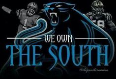 the logo for we own the south, with two football players in black and white