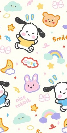 a white background with small cartoon animals and stars