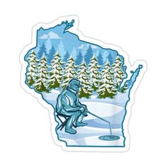 a sticker depicting the state of minnesota with a hockey goalie on it's knee