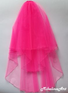 Ready to ship worldwide! Total length: 90 cm(36 inches). Hot pink wedding veil. Layer length: First layer: 50 cm(20 inches). Second Layer: 65 cm(26 inches). Third Layer: 90 cm(36 inches). Feel free to ask me any questions. All items were made by me in a smoke-free environment. Ready to ship in 2-3 business days. The list of items will be growing so stay tuned. Thank You. Hot Pink Wedding Veil, Hot Pink Veil, Pink Tulle Fabric For Summer Wedding, Pink Tulle Fabric For Wedding, Fitted Pink Tulle Fabric For Wedding, Pink Wedding Veil, Hot Pink Wedding, Barbie Bachelorette, Pink Veil