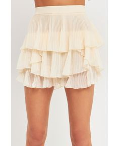 in stock Sheer Beige Bottoms For Spring, Chic Chiffon Tiered Skirt Bottoms, Sheer Beige Bottoms For Summer, Chic Chiffon Bottoms With Ruffles, Chic Flowy Beige Bottoms, Chiffon Mini Skirt, Pleated Chiffon, Spring Fits, Keep It Classy