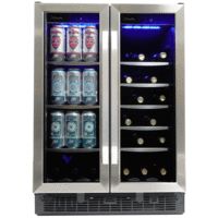 two stainless steel refrigerators filled with drinks