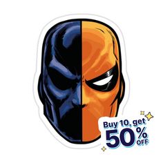 an orange and blue mask sticker with the words buy 10 get 50 % off