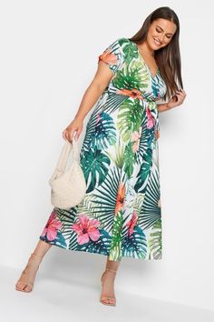 Shop YOURS Curve White Tropical Floral Print Wrap Dress at Yours Clothing. Discover women’s plus size clothing in sizes 10-36 with fast delivery. Elegant Wedding Guest Dress, Party Dress Sale, Curve Fashion, Plus Swimwear, Tropical Floral Print, Printed Wrap Dresses, Tropical Floral, Floral Print Dress, Plus Size Clothing