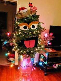 a christmas tree decorated with lights and decorations