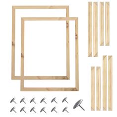 wood frames, nails and screws on a white background