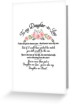 a greeting card with the words,'tony daughter in law'and flowers on it