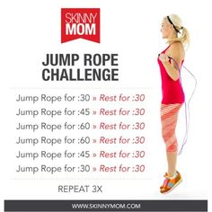 an advertisement for the jump rope challenge, featuring a woman in red top and orange shorts