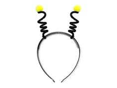 a black headband with two yellow balls on the top and one is in the shape of a spiral