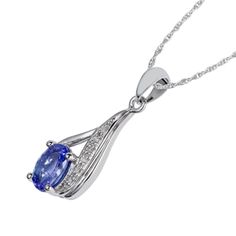 10k-white-gold-genuine-oval-tanzanite-and-diamond-drop-pendant-necklace Fine Tanzanite Oval Pendant Jewelry, Elegant Tanzanite Oval Pendant Jewelry, Silver Tanzanite Necklace With Diamond Accents, White Gold Tanzanite Oval Necklaces, Oval Tanzanite White Gold Jewelry, Formal Tanzanite Oval Pendant Jewelry, Fine Jewelry Tanzanite Oval Jewelry, Fine Jewelry With Oval Tanzanite, Oval Tanzanite Necklace Fine Jewelry