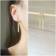 Gold dangle bar hoop clip on earrings, metal is gold plated over brass. Details :- **Gold bar charm size is 25mm x 2mm. **Hoop clip on size is 11mm(inner diameter) and 13mm(outer diameter). **Earrings length is 39mm, width is 2mm. **Weight is 1.33g (2.66g per pair). ♥ ♥ Hoop clip on - are comfortable to wear and will not drop off easily, and they look like pierced ear earrings. ♥ ♥ These earrings will be packed into a metallic polybag. ♥ ♥ Pls convo us if you have any queries. ♥ ♥ Thank you so m Minimalist Hoop Clip-on Earrings, Minimalist Gold Clip-on Earrings For Everyday, Gold Minimalist Clip-on Earrings For Everyday, Minimalist Brass Huggie Earrings, Minimalist Gold Drop Clip-on Earrings, Everyday Minimalist Gold Clip-on Earrings, Gold Dangle Hoop Earrings Minimalist Style, Minimalist Nickel-free Dangle Clip-on Earrings, Gold Minimalist Clip-on Earrings