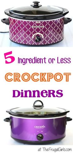 crockpot dinner with text overlay that says 5 ingredients or less