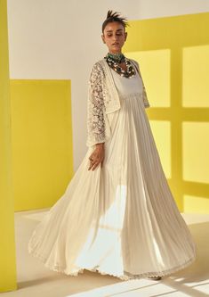 Ridhi Mehra-Dafiya Ivory Anarkali And Jacket-INDIASPOPUP.COM Ivory Anarkali, Net Anarkali, Ridhi Mehra, Pink Anarkali, Long Anarkali, Ladies Short Jackets, Silk Kurti, Embroidered Crop Tops, Draped Blouse