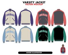 the varsity jacket is shown in four different colors