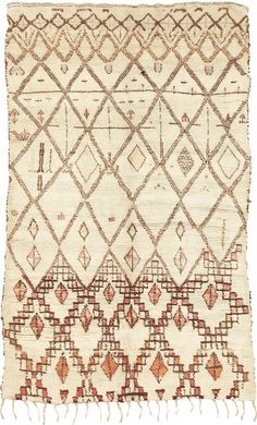 an old rug with geometric designs and fringes on the bottom, in white background