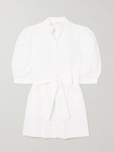 Modeled after its signature jacket, DESTREE's 'Amoako' dress is perfect for summer vacations and picnics. It's cut from crisp cotton-poplin with gathered sleeves and topped with a neat stand collar. Cinch yours with the waist belt and add Mary-Janes. Summer Cotton Shirt Dress For Day Out, Cotton Summer Shirt Dress For Day Out, Short Sleeve Cotton Shirt Dress For Brunch, Summer Cotton Shirt Dress For Daywear, White Cotton Shirt Dress For Spring, Fitted Cotton Summer Shirt Dress, Fitted Cotton Shirt Dress For Brunch, White Cotton Shirt Dress For Vacation, White Cotton Shirt Dress For Day Out