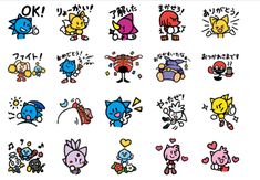 an assortment of cartoon stickers on a white background