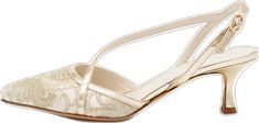 Elegant Closed Toe Sandals For Galas, Elegant Gold Slingback Sandals For Gala, Elegant Beige Slingback Pumps For Wedding, Elegant Gold Slingback Sandals For Evening, Gold Elegant Slingback Sandals For Evening, Elegant Beige Slingback Sandals With Removable Insole, Elegant Almond Toe Slingback Sandals For Party, Elegant Party Slingback Sandals With Almond Toe, Elegant Sandals With Leather Sole For Gala